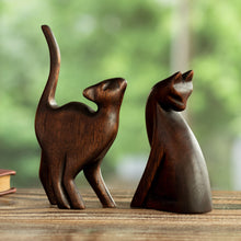 Load image into Gallery viewer, Hand-Carved Cat Themed Wood Sculptures from Peru (Pair) - Fully Flirty | NOVICA
