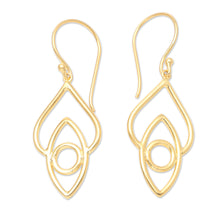 Load image into Gallery viewer, Handcrafted Gold-Plated Brass Dangle Earrings from Bali - Feast for the Eyes | NOVICA
