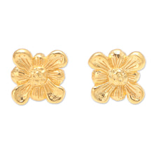 Load image into Gallery viewer, Artisan Crafted Button Earrings in 22k Gold Plate from Bali - Idyllic Blooms | NOVICA
