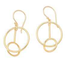 Load image into Gallery viewer, Handmade 18k Gold-plated Dangle Hoop Earrings from Indonesia - Go Through Hoops | NOVICA
