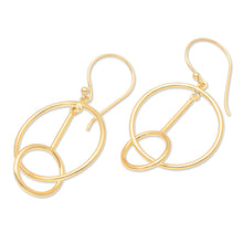 Load image into Gallery viewer, Handmade 18k Gold-plated Dangle Hoop Earrings from Indonesia - Go Through Hoops | NOVICA
