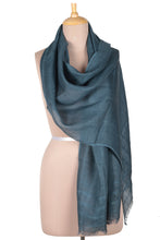 Load image into Gallery viewer, Linen Shawl in Teal Made in India - Dreams in Teal | NOVICA
