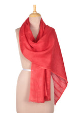 Load image into Gallery viewer, Linen Shawl in a Strawberry Tone Made in India - Dreams in Strawberry | NOVICA
