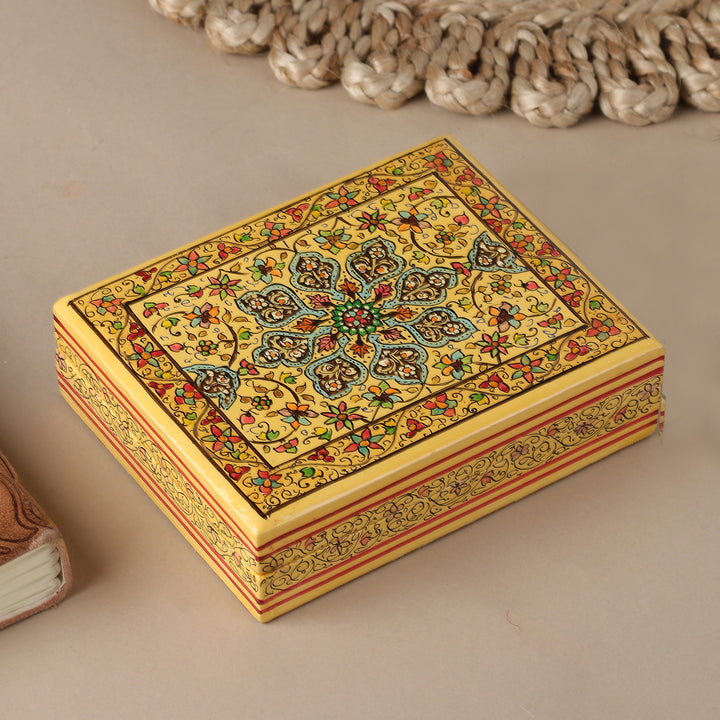Wood Papier Mache Decorative Box in Yellow - Charming Persia | NOVICA