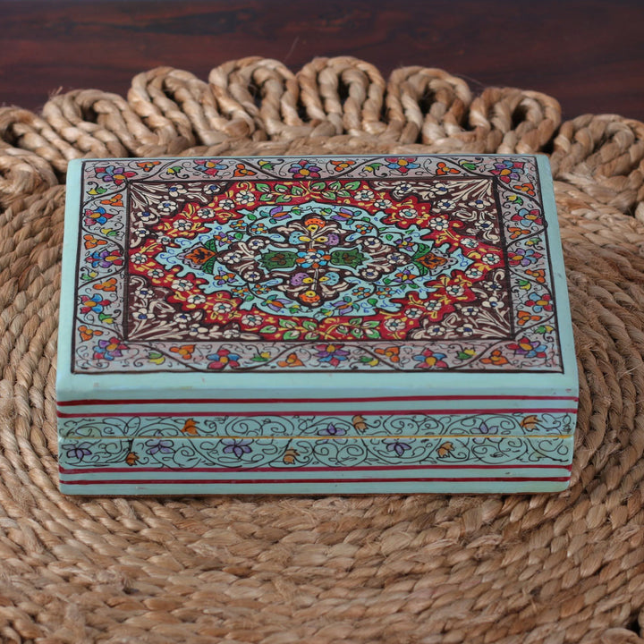 Wood Papier Mache Decorative Box in Blue - Persian Flower Paradise | NOVICA