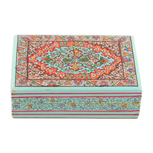 Load image into Gallery viewer, Wood Papier Mache Decorative Box in Blue - Persian Flower Paradise | NOVICA
