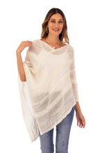 Load image into Gallery viewer, Handwoven Peruvian Baby Alpaca Blend Poncho Soft to Touch - Ivory Softness | NOVICA

