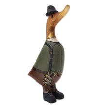 Load image into Gallery viewer, Bamboo Root and Teak Hand-Painted Duck with Steampunk Style - Steampunk Duck | NOVICA
