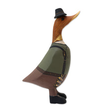 Load image into Gallery viewer, Bamboo Root and Teak Hand-Painted Duck with Steampunk Style - Steampunk Duck | NOVICA
