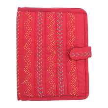 Load image into Gallery viewer, Cerise Silk and Jute Journal with 40 Handmade Paper Pages - Cerise Secrets | NOVICA
