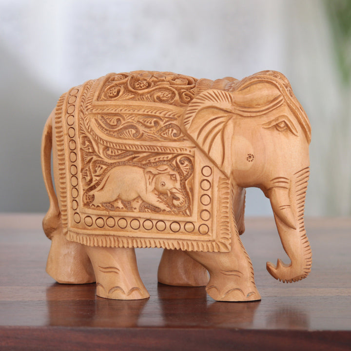 Handcrafted Kadam Wood Elephant Sculpture - Indian Grandeur | NOVICA