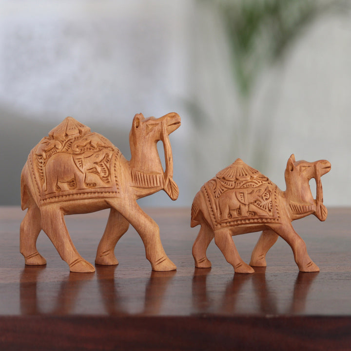 Handcrafted Wood Statuettes (Pair) - Camel Caravan | NOVICA