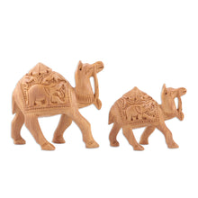 Load image into Gallery viewer, Handcrafted Wood Statuettes (Pair) - Camel Caravan | NOVICA
