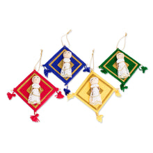 Load image into Gallery viewer, Guatemalan Handmade Cotton Worry Doll Ornaments Set of 4 - Gilded Christmas | NOVICA
