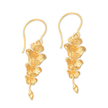 Load image into Gallery viewer, 18k Gold-plated and Flower-shaped Dangle Earrings from Bali - Flamboyant | NOVICA
