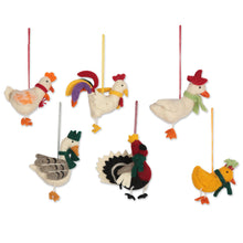 Load image into Gallery viewer, Handcrafted Wool Felt Chicken Geese Ornaments (Set of 6) - Fine Feathered Friends | NOVICA
