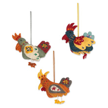 Load image into Gallery viewer, Handmade Wool Felt Ornaments (Set of 3) - Three French Hens | NOVICA
