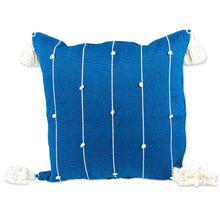 Load image into Gallery viewer, Handloomed Vertical Striped Cyan Cotton Cushion Cover - Cyan Spirit | NOVICA
