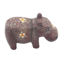 Load image into Gallery viewer, Hippo Wood Figurine Hand-carved &amp; Hand-painted in Indonesia - Chubby Hippopotamus | NOVICA
