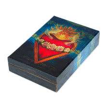 Load image into Gallery viewer, Pine Wood Decoupage Decorative Box from Mexico - Sacred San Miguel's Heart | NOVICA
