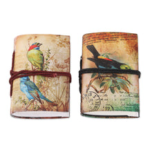 Load image into Gallery viewer, Set of 2 Handmade Indian Paper Mini Journals with Birds - Spring Songbirds | NOVICA
