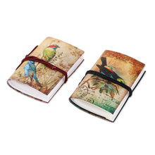 Load image into Gallery viewer, Set of 2 Handmade Indian Paper Mini Journals with Birds - Spring Songbirds | NOVICA
