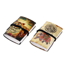 Load image into Gallery viewer, Paper Mini-Journals with Screen-Printed Designs (Set of 2) - Jungle Scene | NOVICA
