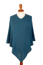 Load image into Gallery viewer, Teal 100% Alpaca Poncho Crafted in Peru - Pacific Waves | NOVICA
