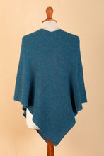 Load image into Gallery viewer, Teal 100% Alpaca Poncho Crafted in Peru - Pacific Waves | NOVICA
