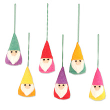 Load image into Gallery viewer, Set of 6 Wool Felt Gnome Ornaments in Colorful Tones - Lucky Gnomes | NOVICA
