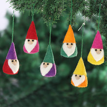 Load image into Gallery viewer, Set of 6 Wool Felt Gnome Ornaments in Colorful Tones - Lucky Gnomes | NOVICA
