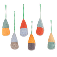 Load image into Gallery viewer, Set of 6 Wool Felt Gnome Ornaments in Cold Tones - Winter Gnomes | NOVICA
