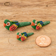 Load image into Gallery viewer, Set of 3 Macaw Ceramic Figurines Handcrafted in Guatemala - Colorful Macaw Reunion | NOVICA

