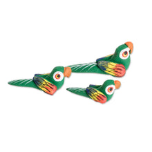 Load image into Gallery viewer, Set of 3 Macaw Ceramic Figurines Handcrafted in Guatemala - Colorful Macaw Reunion | NOVICA
