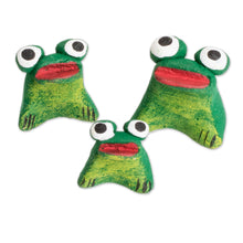 Load image into Gallery viewer, Set of 3 Handcrafted Frog Ceramic Figurines from Guatemala - Frog Reunion | NOVICA
