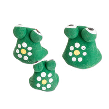 Load image into Gallery viewer, Set of 3 Handcrafted Frog Ceramic Figurines from Guatemala - Frog Reunion | NOVICA
