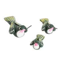 Load image into Gallery viewer, Set of 3 Hummingbird Ceramic Figurines from Guatemala - Hummingbird Family | NOVICA
