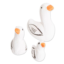 Load image into Gallery viewer, Set of 3 Goose Ceramic Figurines from Guatemala - Goose Family | NOVICA
