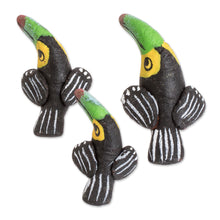 Load image into Gallery viewer, Set of 3 Toucan Ceramic Figurines Handcrafted in Guatemala - Toucan Family | NOVICA
