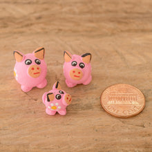 Load image into Gallery viewer, Set of 3 Pink Pig Ceramic Figurines Handcrafted in Guatemala - Pink Pig Family | NOVICA
