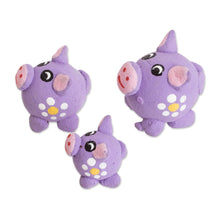 Load image into Gallery viewer, Set of 3 Purple Pig Ceramic Figurines Handmade in Guatemala - Purple Pig Family | NOVICA
