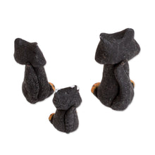 Load image into Gallery viewer, Set of 3 Hand-painted Black Cat-shaped Ceramic Figurines - Black Cat Family | NOVICA
