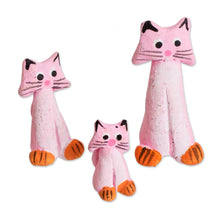 Load image into Gallery viewer, 3 Handcrafted Pink Ceramic Kitty Cat Figurines - Perky Pink Pussycats | NOVICA
