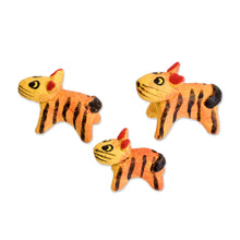 Load image into Gallery viewer, Set of 3 Hand-painted Tiger-themed Ceramic Figurines - Tiger Family | NOVICA
