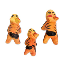 Load image into Gallery viewer, Set of 3 Hand-painted Tiger-themed Ceramic Figurines - Tiger Family | NOVICA

