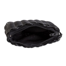 Load image into Gallery viewer, Recycled Vinyl Cord Black Coin Purse Handwoven in Guatemala - Enchantment in Black | NOVICA

