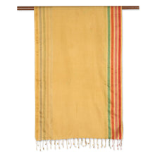 Load image into Gallery viewer, Indian Handloomed Striped Silk Shawl in Mustard - Mustard Charm | NOVICA
