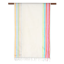 Load image into Gallery viewer, Indian Handloomed Striped Silk Shawl in Alabaster - Alabaster Charm | NOVICA
