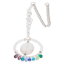 Load image into Gallery viewer, Crystal and Glass Beaded Suncatcher in Cold Shades - Mystic Peace Ring | NOVICA
