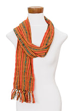 Load image into Gallery viewer, Backstrap Loom Woven Cotton Scarf from Guatemalan Artisan - Summer Rays | NOVICA
